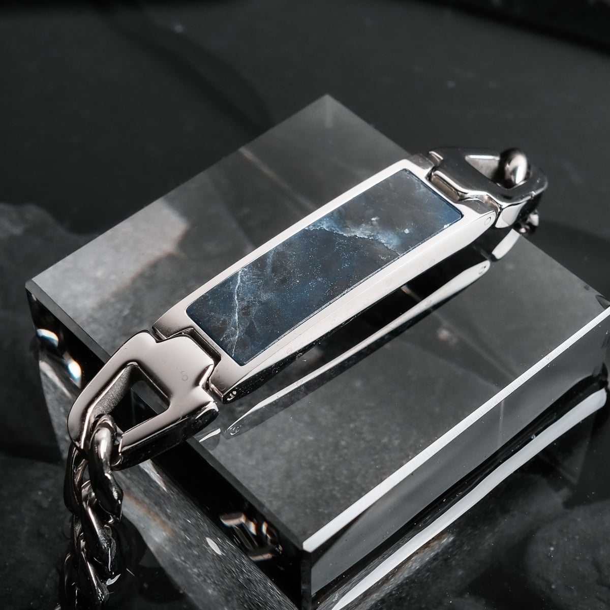 "Modulus Bracelet" bracelet featuring sodalite and silver, showcasing a sleek and modern design.