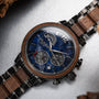 "Syntonize" watch featuring a sodalite dial and walnut accents for a sophisticated look.