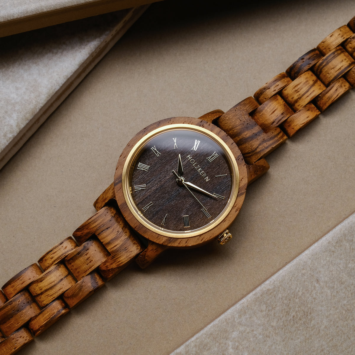 "Earth" watch featuring Zebrawood and Maple with a rustic, elegant design.