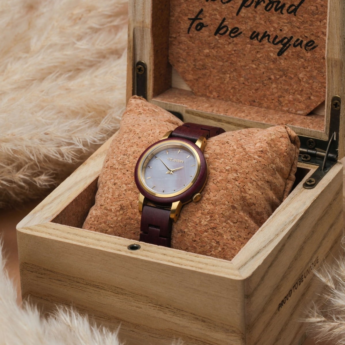 "Napali" watch featuring a luxurious design with a rich color scheme in a wooden presentation box.