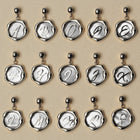 "Letter Charm A-Z" necklace charms in nacre and silver, featuring A-Z letters with an elegant and classic design.