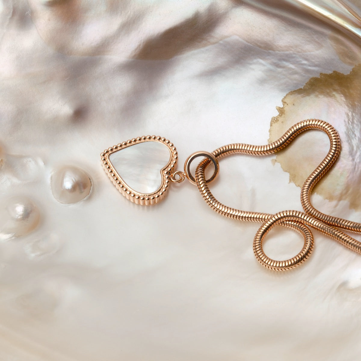 Collana "Amorance", ciondolo a forma di cuore con catena in oro rosa, stile elegante e sofisticato.