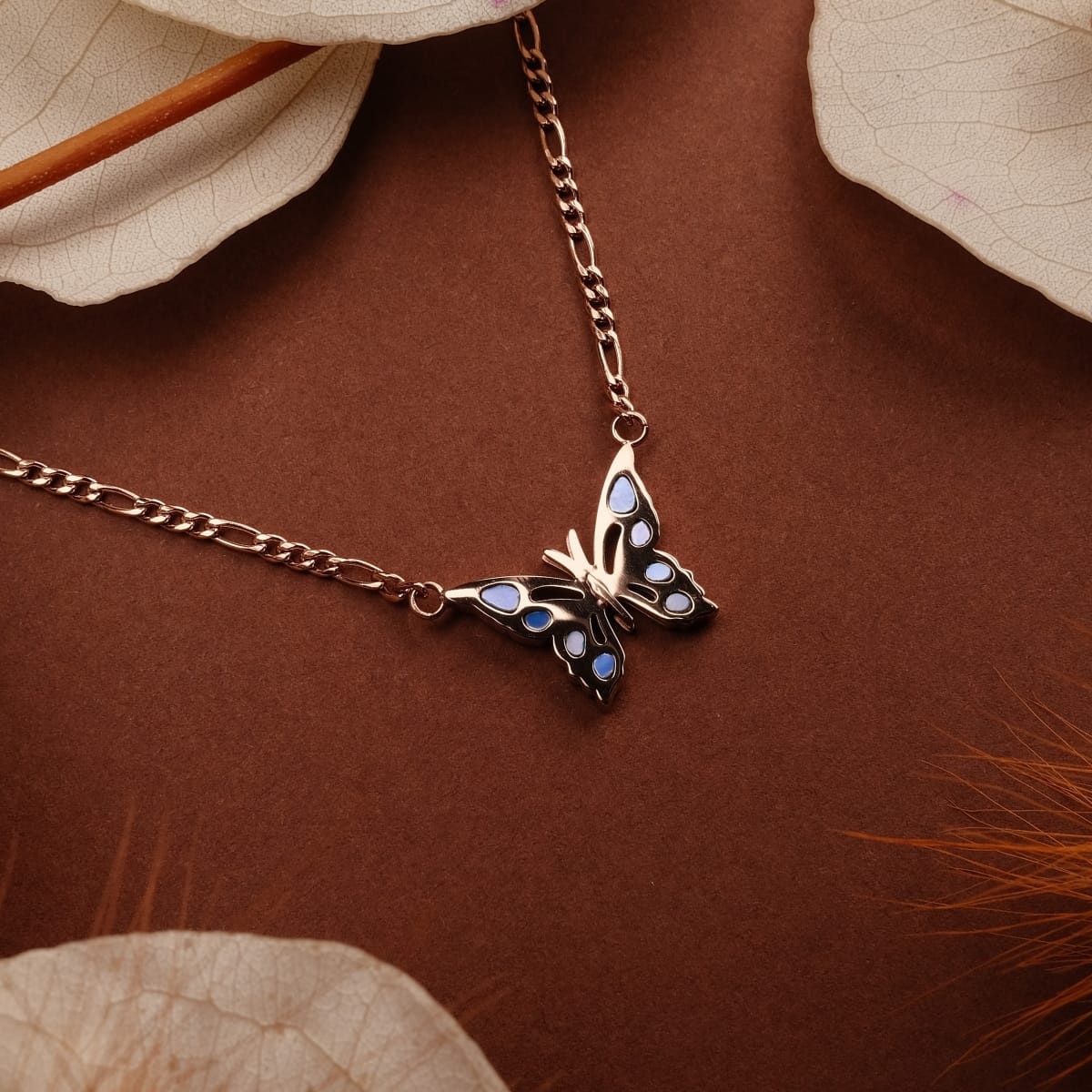 "Fritillary Necklace" - butterfly necklace in nacre and rose gold, elegant and delicate.