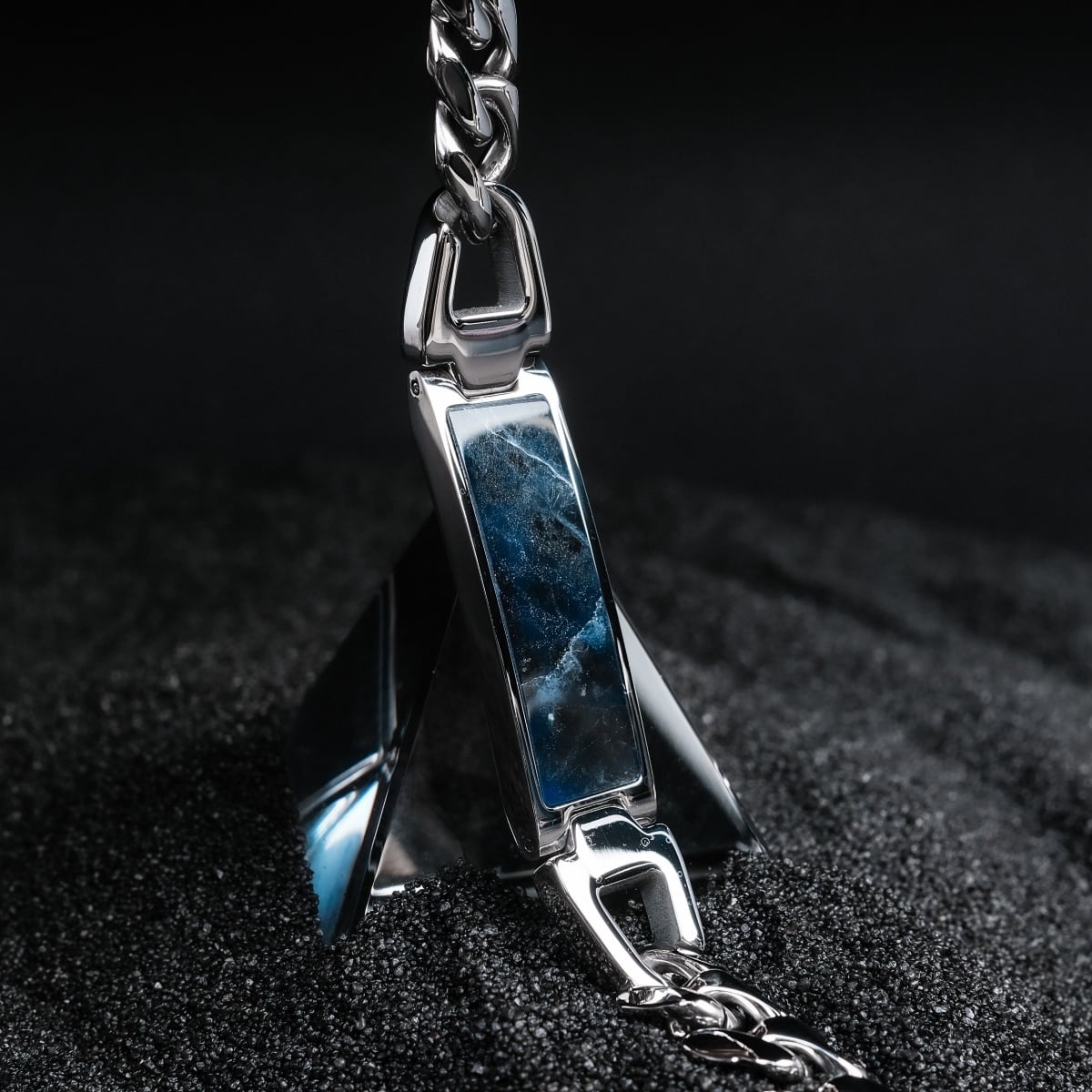 "Modulus Bracelet" bracelet features elegant sodalite and silver, showcasing a modern and sophisticated style.