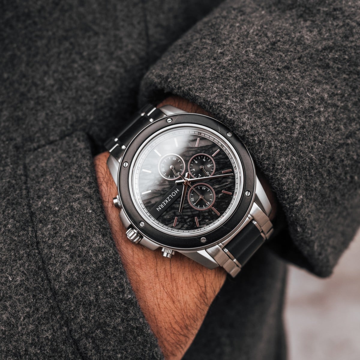 Orologio "Erec" (Maple/Marble), caratterizzato da un elegante ed elegante design cronografico su un bracciale in acciaio inox.