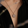 "Composition Gem Necklace": Moonstone Rose Gold Necklace with Elegant Geometric Design.