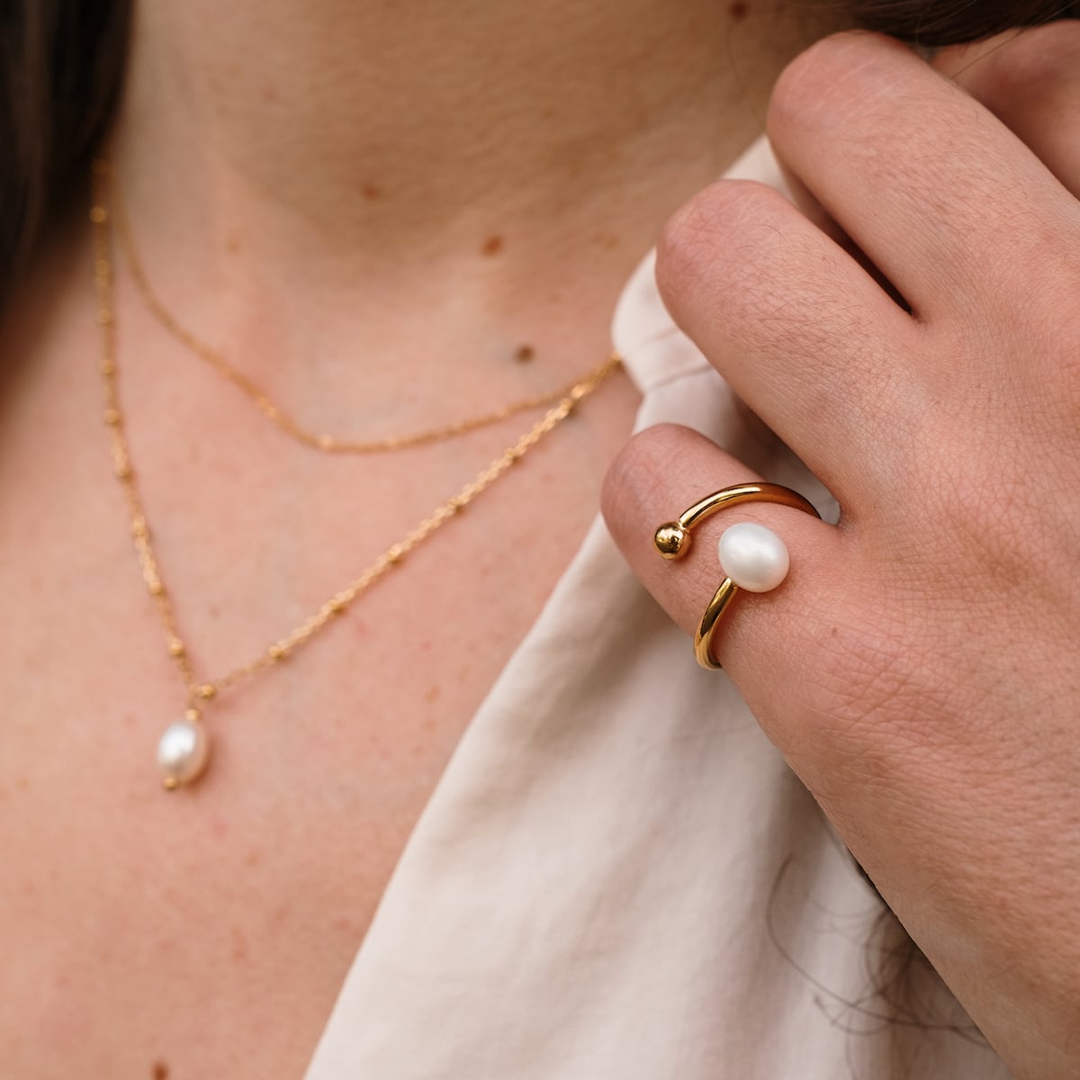 Anello Panoramic (Perla Bianca/Oro)
