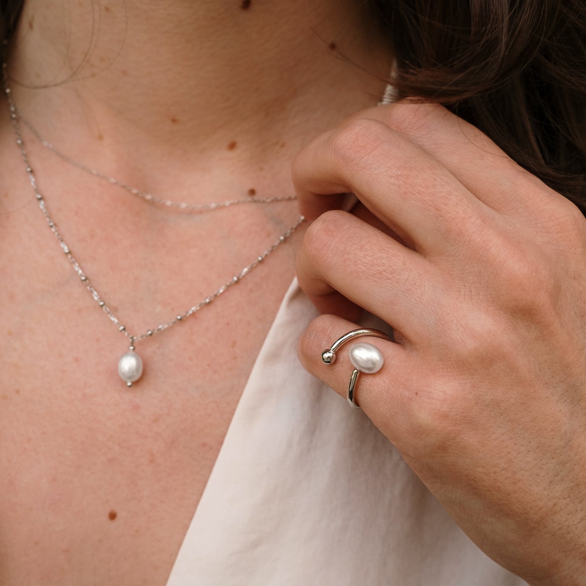Anello Panoramic (Perla Bianca/Argento)
