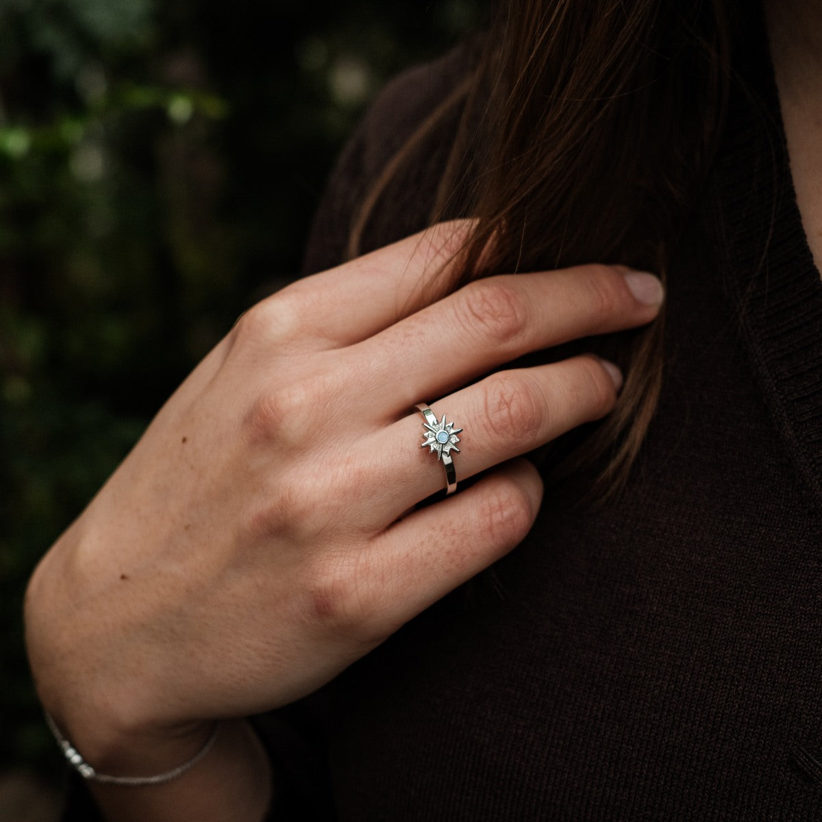 Anello Asterisk (Madreperla Blu/Argentato)