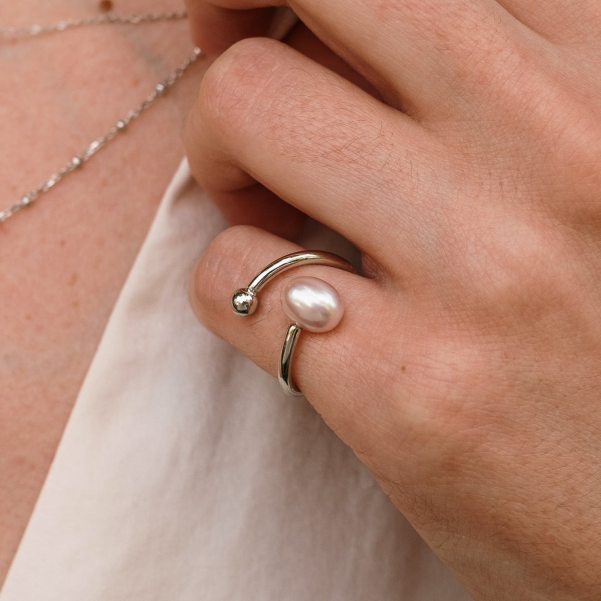 Panoramic Ring (Rosa Perle/Silber)