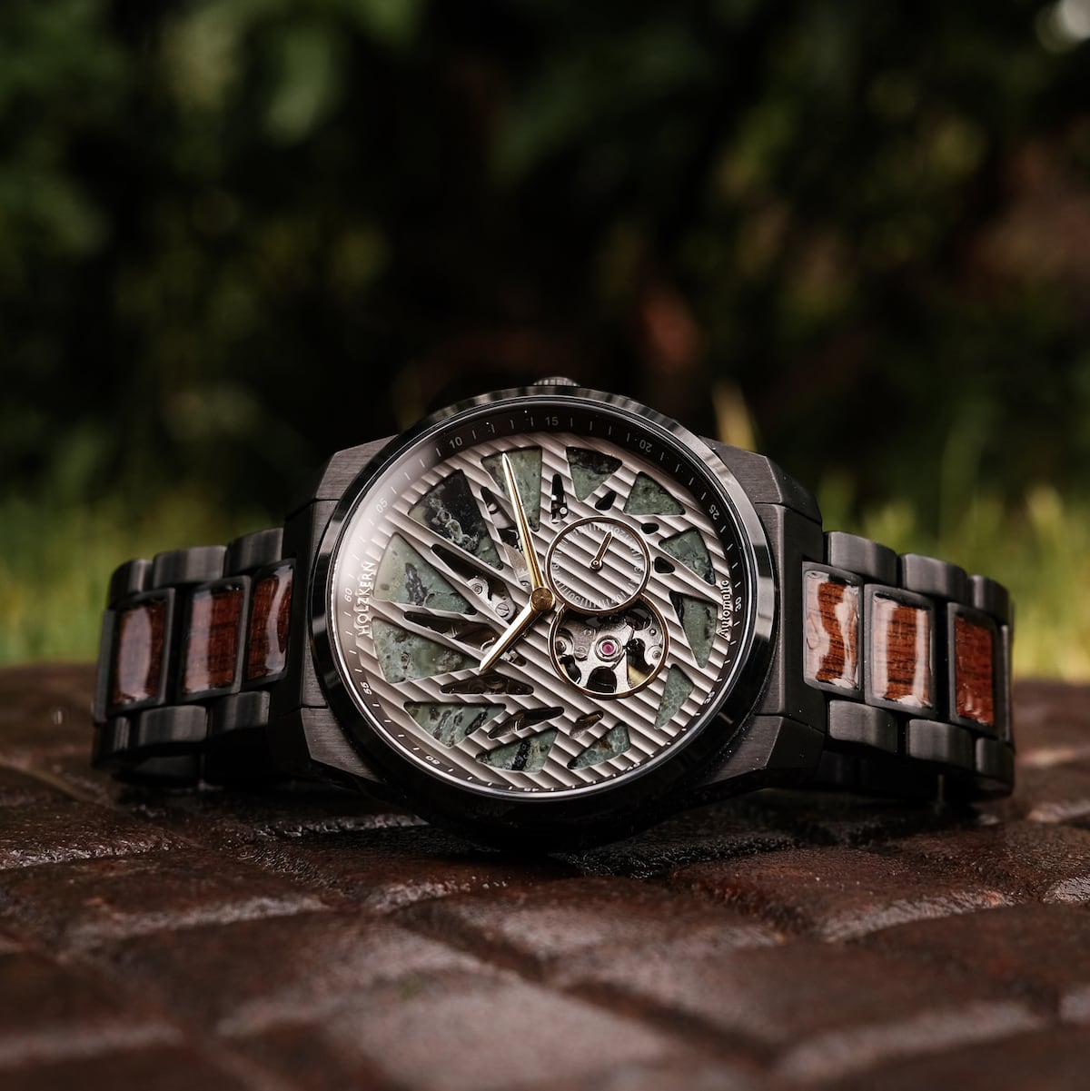"Adrenin, a sophisticated watch featuring a Cat's Eye/Walnut style with intricate design elements."