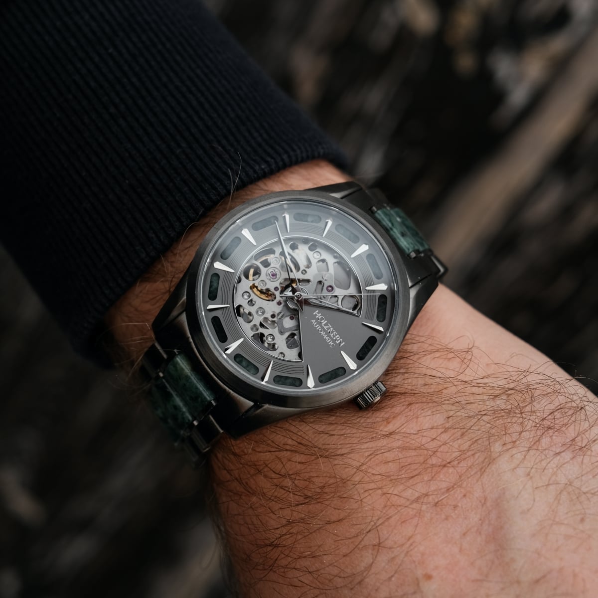 "Acraman" watch featuring a marble and dark grey design with a sleek, modern style.