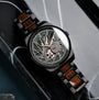 "Adrenin watch with a Cat's Eye/Walnut design featuring a bold, intricate dial and a classic band style."