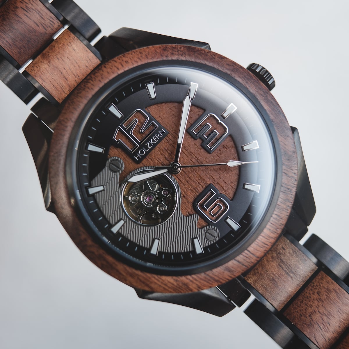 "Albert watch with acacia wood finish and modern design."