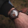 "Albert watch, crafted in acacia wood, featuring a bold, natural aesthetic."
