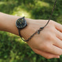 "Bracelet strumento di fissaggio", uno strumento di fissaggio bracciale elegante, mostrato in grigio con uno stile minimalista.