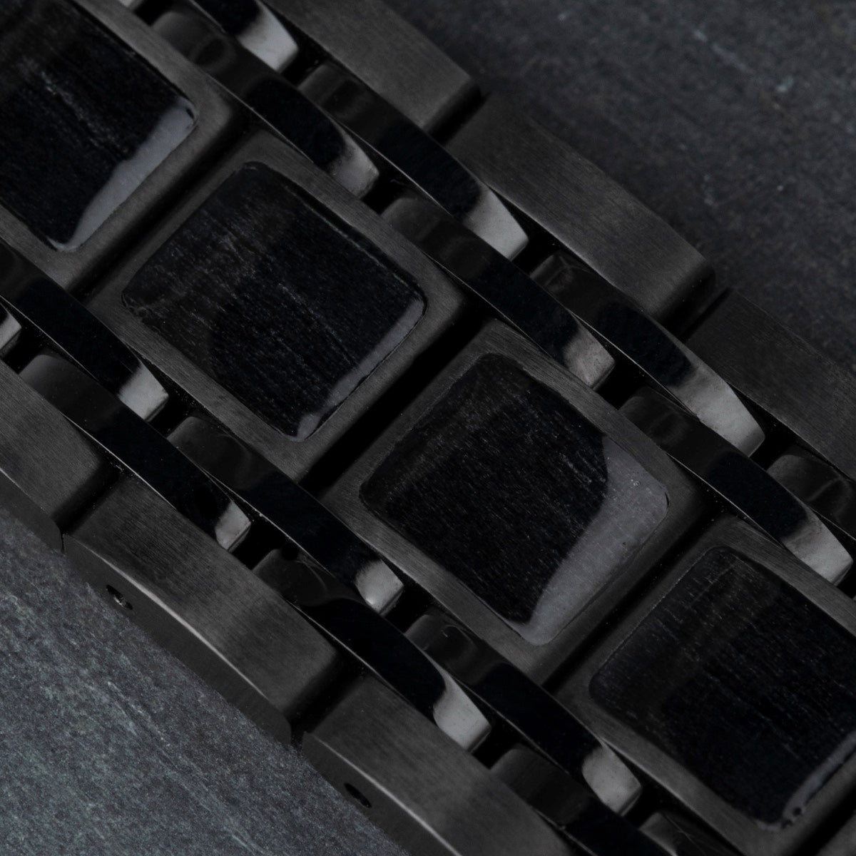 "Genevra watch bracelet, featuring a sleek Burl Wood and Maple design with a modern, elegant style."