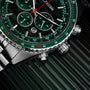 Orologio "Openhorizon" con quadrante in marmo verde con accenti in argento e bracciale in acciaio inox per un look elegante e moderno.