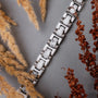 "Forte" bracelet featuring a marble and silver design with a stylish geometric pattern.