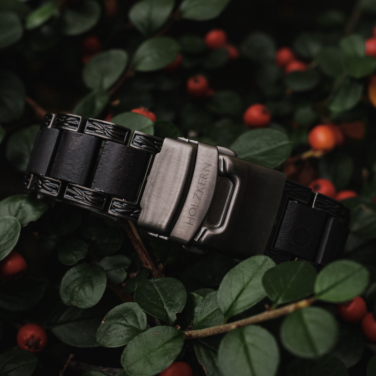 "Khalili" watch with maple accents, featuring a sleek, modern design.
